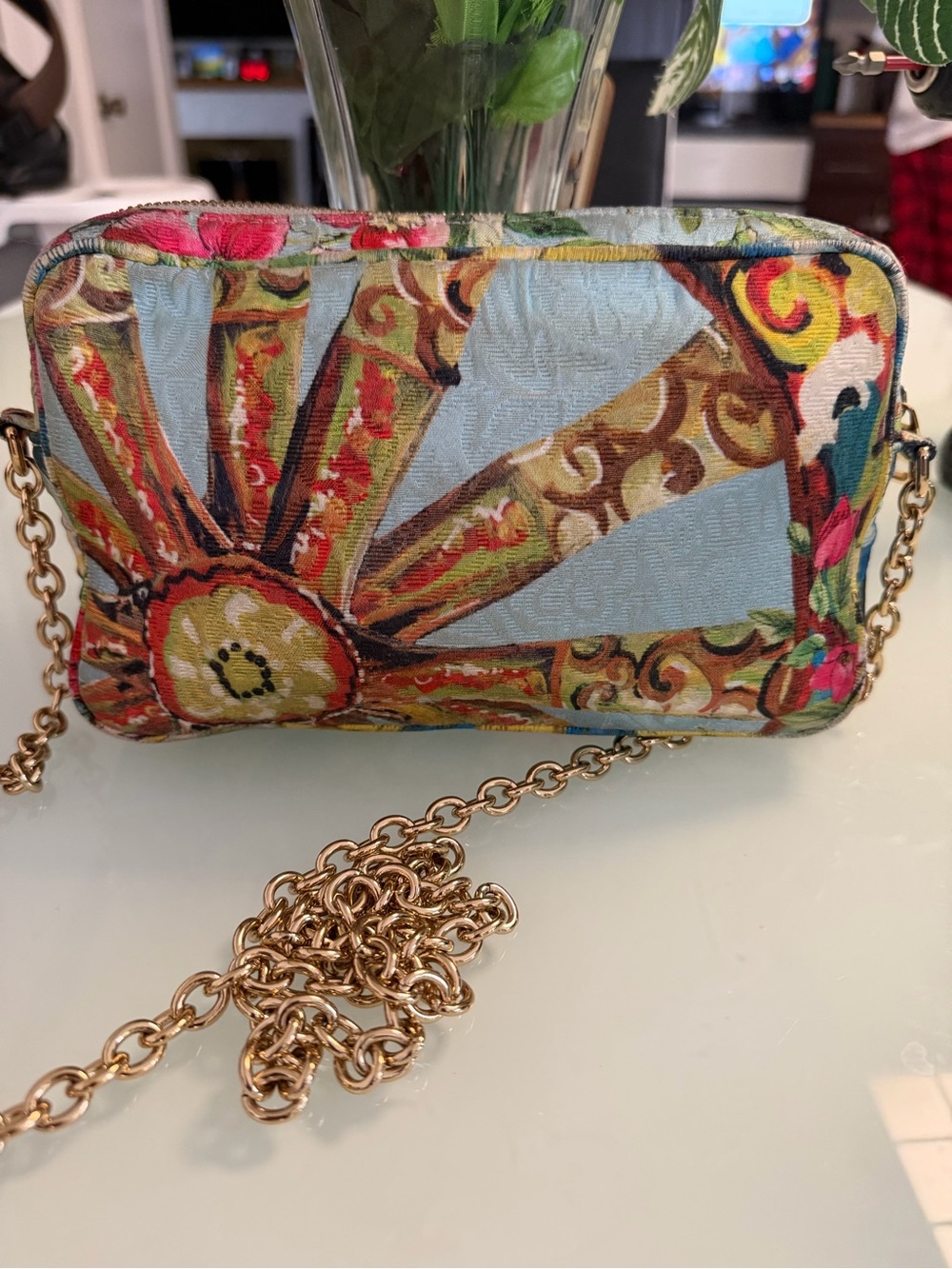 Dolce & Gabbana Pink Floral Crossbody with Gold Chain - Picture 2 of 9